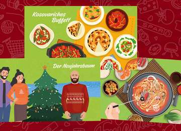 Illustrationen von Menschen as verschiedenen Kulturen, die Weihnachten feiern.